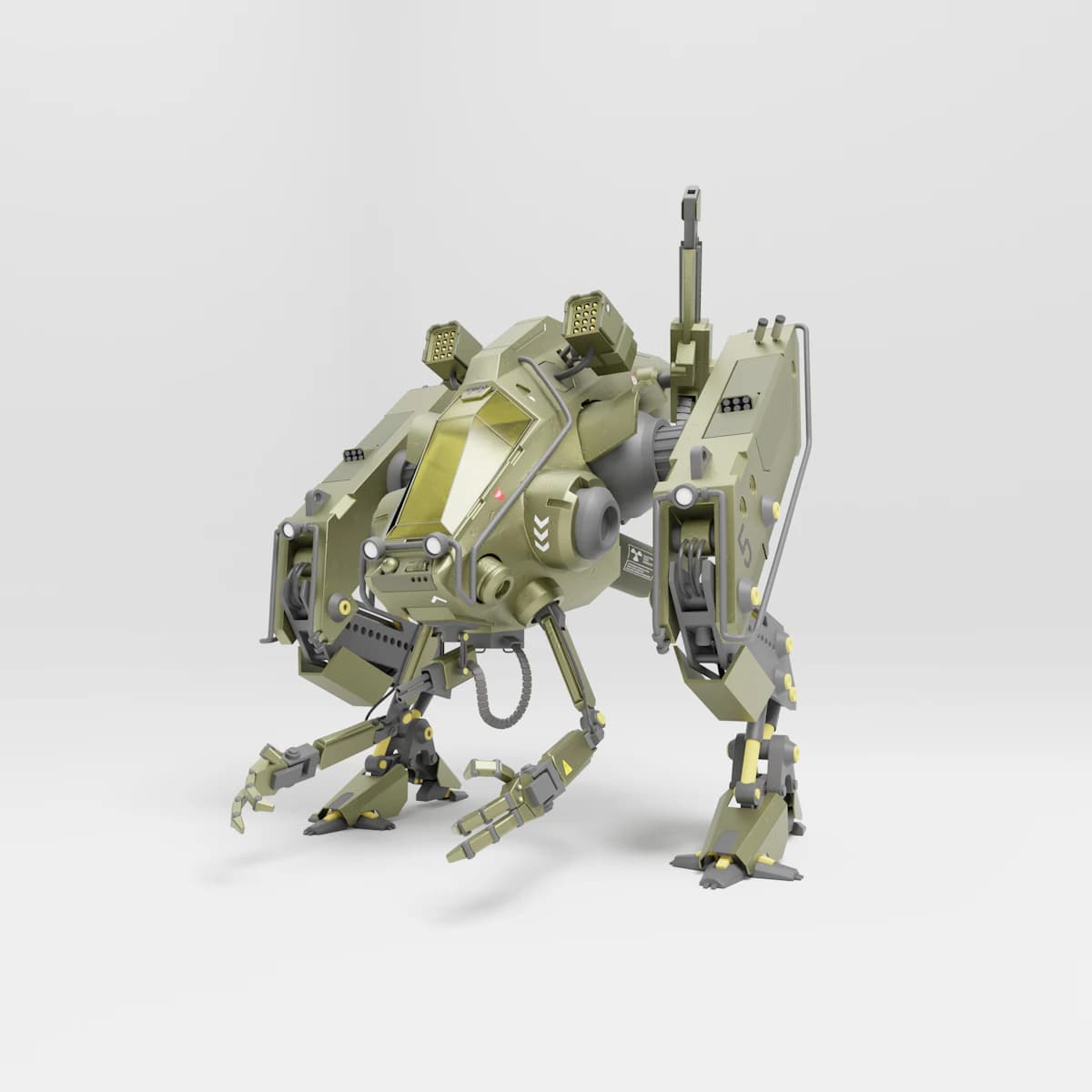 Intricate mechanical character with articulated metal legs
